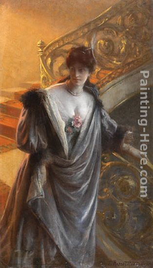 Lady on a Staircase painting - Paul Edouard Rosset-Granger Lady on a Staircase art painting